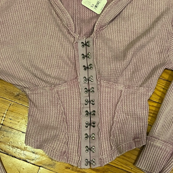 NEW FREE PEOPLE We The Free Cherry Girls Night Thermal Hoodie Sweater Pink XS - Picture 9 of 14